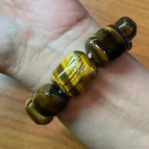 Carolyn Pollack Vintage 9 Chunky Tiger's Eye Beads Stretch Bracelet For Women